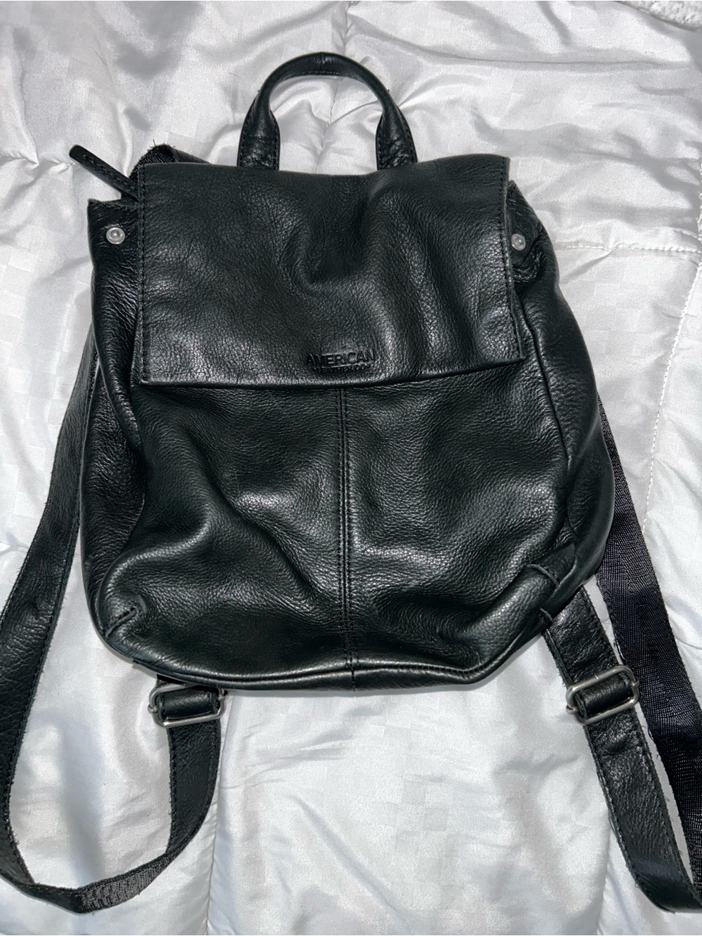 American Leather Co Genuine Super Soft Leather Backpack Black Top Sides Snaps